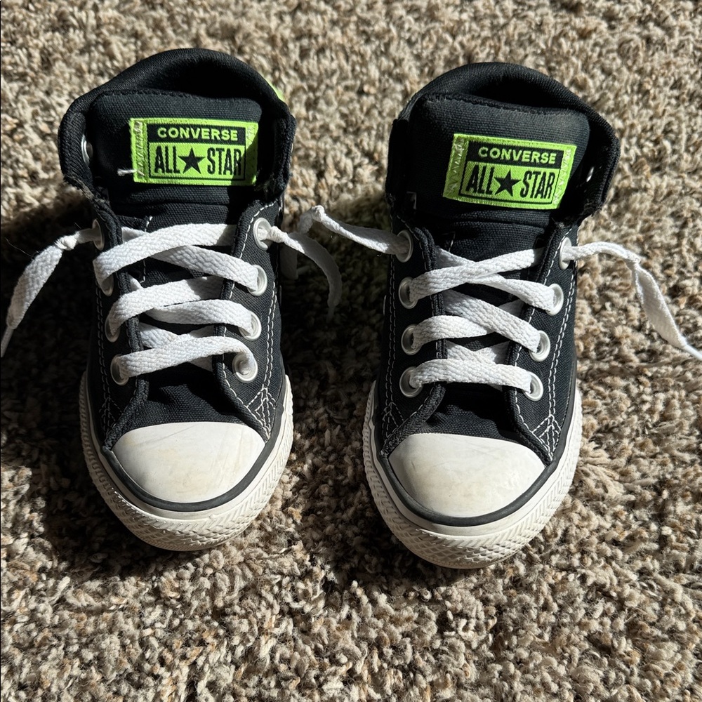 Converse Kids Black Low-Top Sneakers with Neon Green Patch